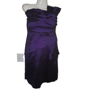 Snap Women's Purple One-Shoulder Pleated Satin Dress Size 14W W006